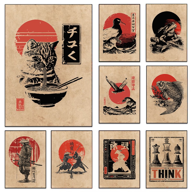 Japanese Lifestyle Gifts - Vintage Japon Koi Balığı Kürkçuk Kedi