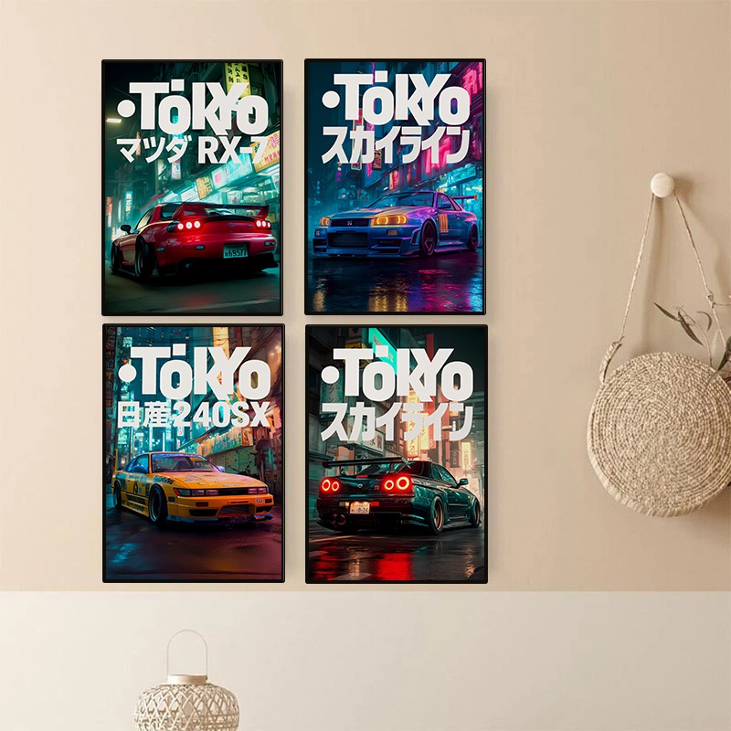 Japanese Tokyo Lifestyle - Vintage Tokyo JDM Araba Posteri Neon