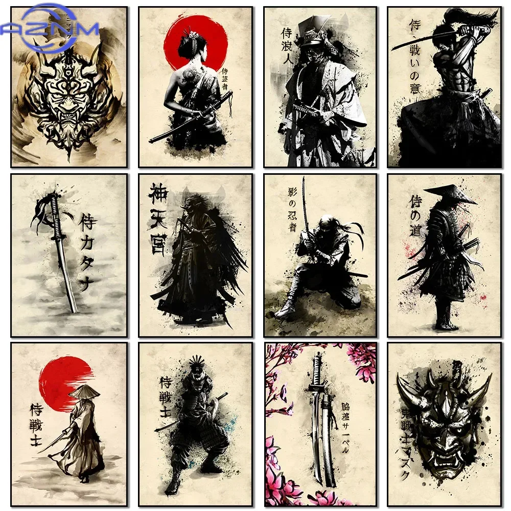 Japanese Lifestyle Japanese - AZNM tuval boyama japon samuray duvar
